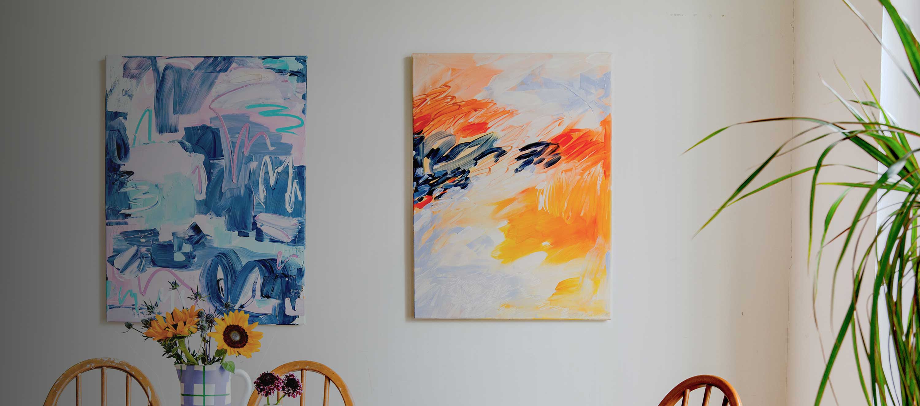 Abstract Paintings made using Sculpd Canvas Painting Kit displayed on a wall